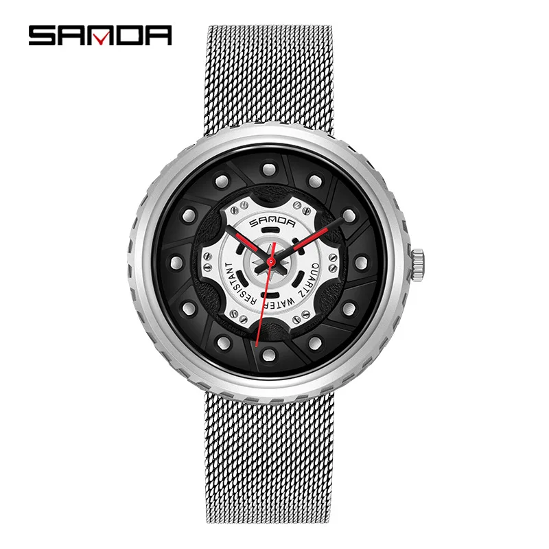SANDA-reloj de cuarzo redondo para hombre, cronógrafo con pantalla analógica, resistente al agua, con correa de malla, ideal para regalo, 1043
