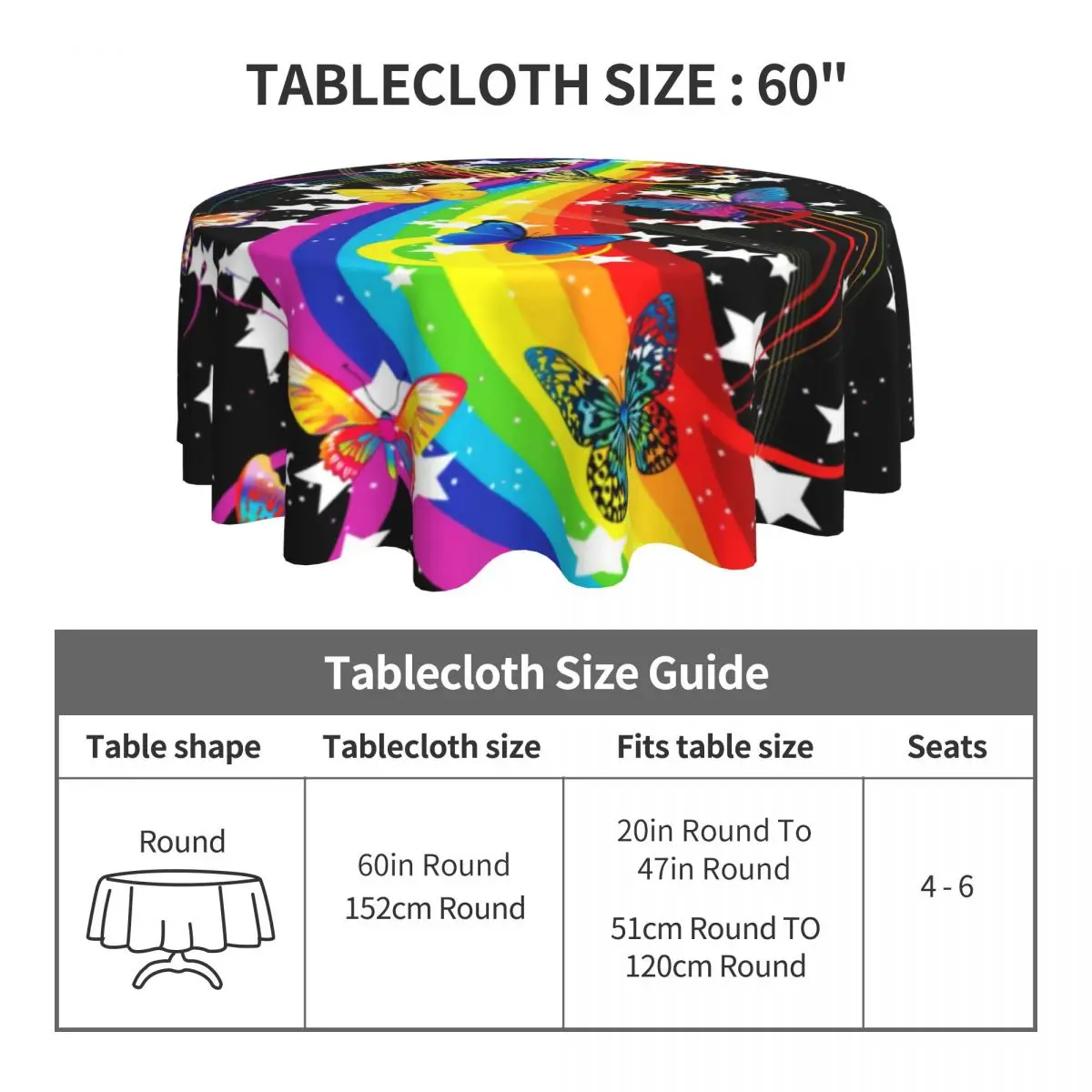 Rainbow Butterflies Round Tablecloth Abstract Digital Arts Table Cover For Decor Home Dining Fashion Protection Table Cover