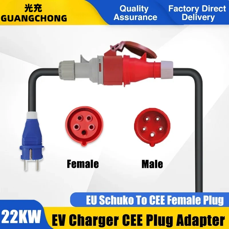 Cargador EV enchufe hembra CEE 32A adaptador monofásico 7KW EU Schuko 16A enchufe macho CEE conector trifásico para carga de vehículos eléctricos