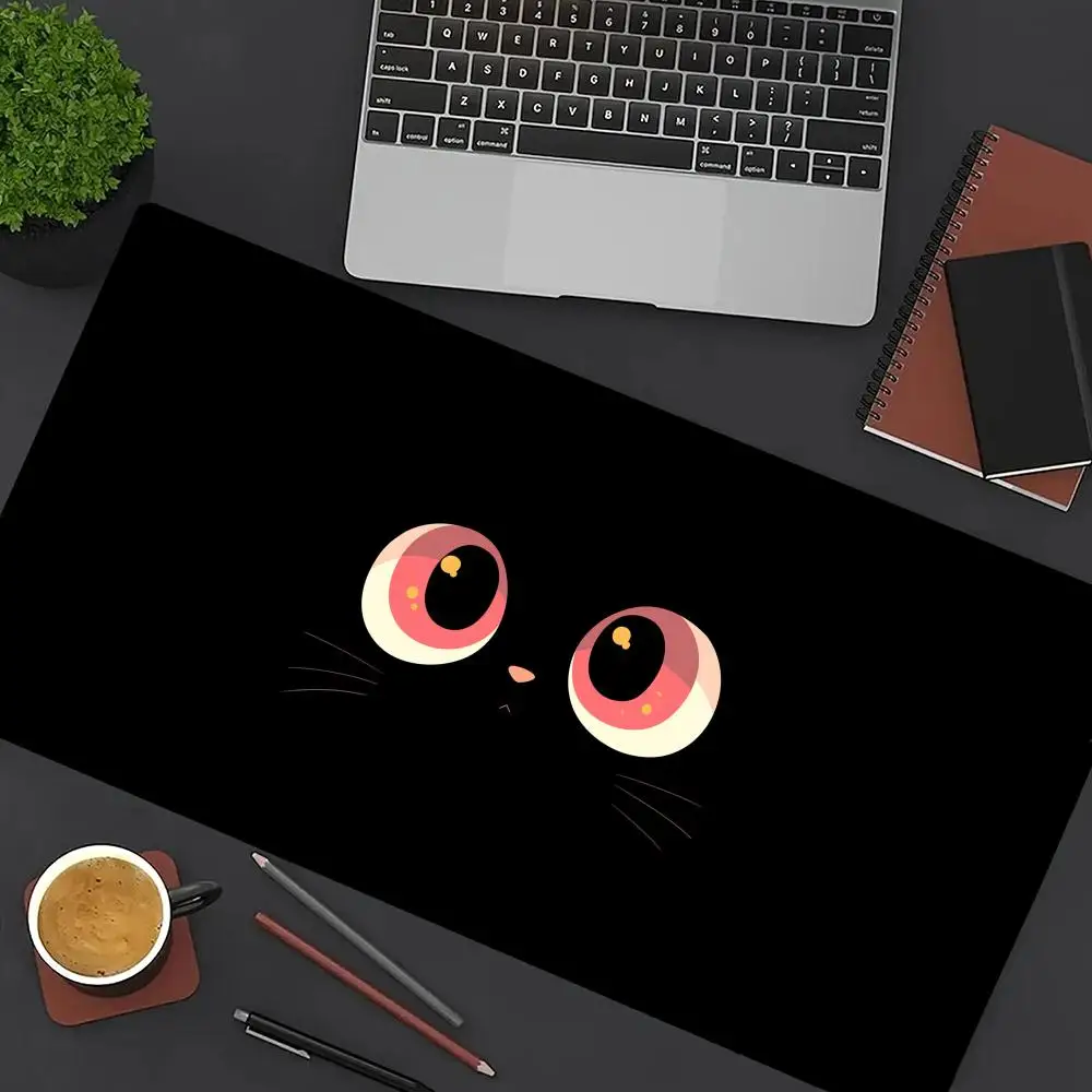 

Cute Cat Eyes Mouse Pad Black Large Gaming MousePad Anti-Slip Rubber Deskmat XXL Game Office Computer Accessories Long Desk Mat