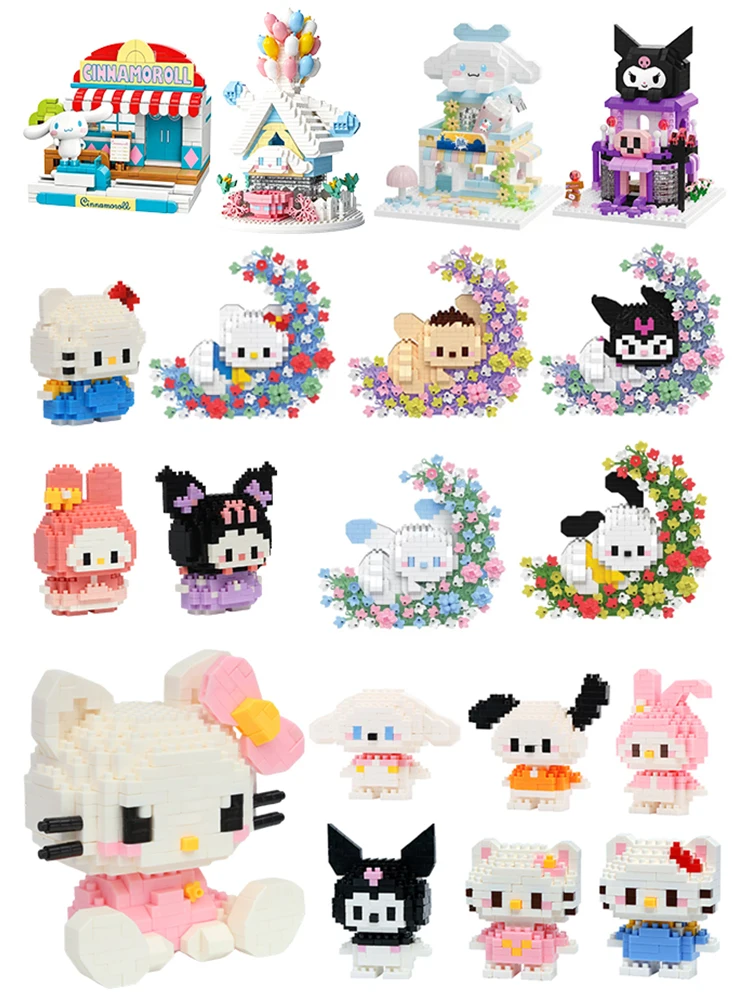 Sanrio Building Blocks Kuromi Micro Hello Kitty Small Particles Assembled Building Blocks Cinnamoroll Toy DIY Building Blocks