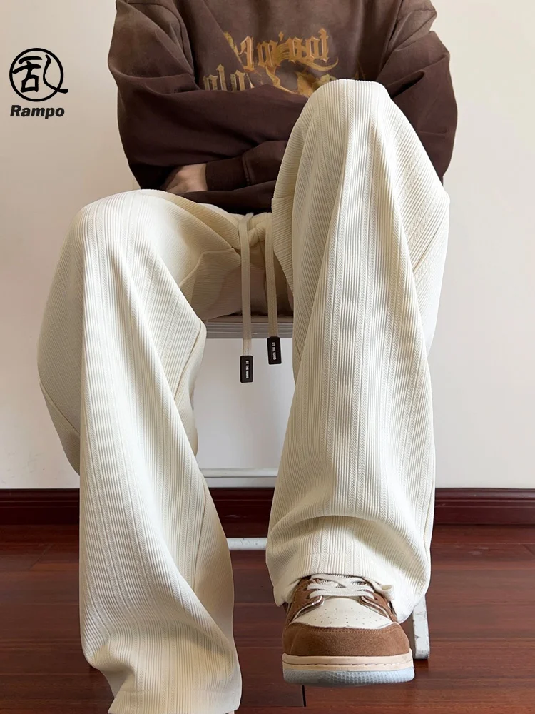 

Summer New Cool Ice Silk Men's Loose Casual Pants Straight Leg Long Trousers Wide Leg Trendy Brand Drapey Loose Fit Youthful