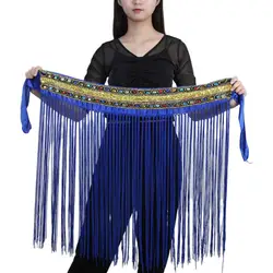 Women Shiny Beaded Tassel Belly Dance Lesson Wear Hip Scarf Bellydance Practic Skirt Waist Wrap Belt Stage Costume Dancewear