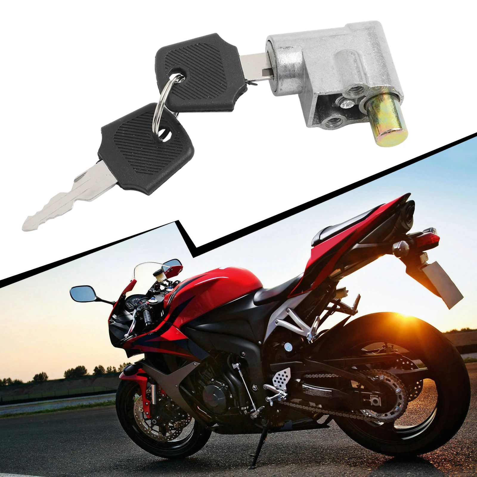 

Металлический замок зажигания с 2 ключами для мотоцикла, электровелосипеда, скутера, с центровкой отверстий 16,5 мм