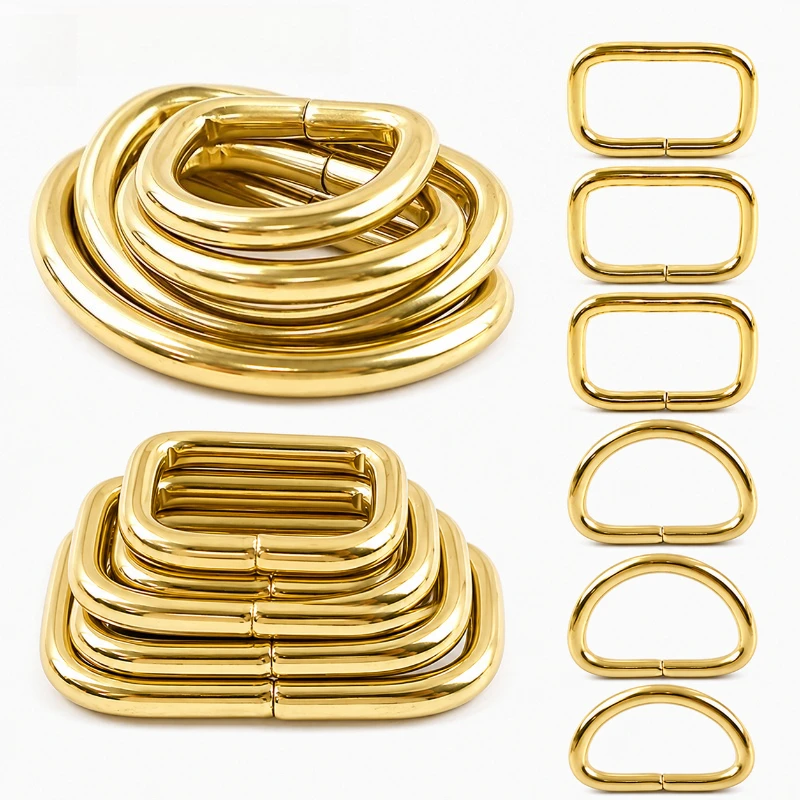 2/5/10 Stück 10–38 mm massives Messing, nicht geschweißt, D-Ringe, quadratische Taschenschnalle, Handtaschengurt, Verschluss, Gurtband, Hundeleine, Einstellschlaufen, Hardware