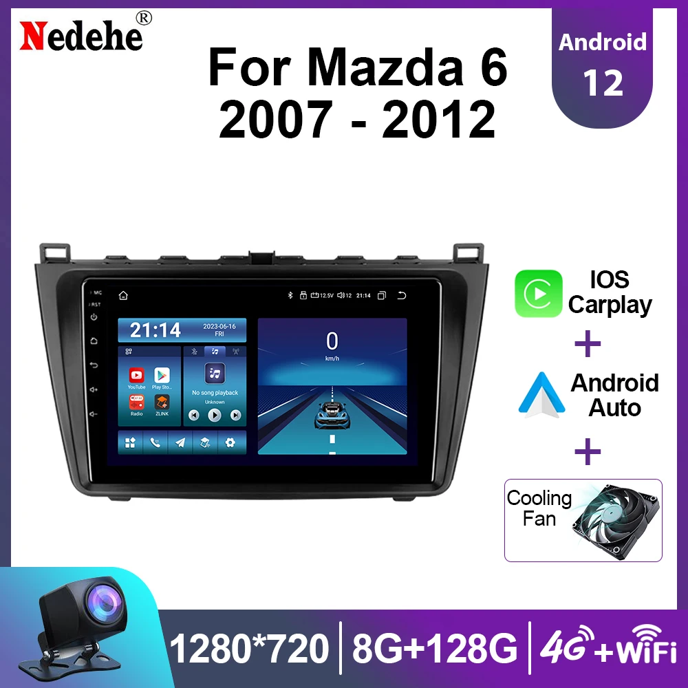 Android 13 Car Radio for Mazda 6 GH 2007 2008 2009 2010 2011 2012 Wireless CarPlay Auto Stereo Multimedia GPS Navigation 4G DSP