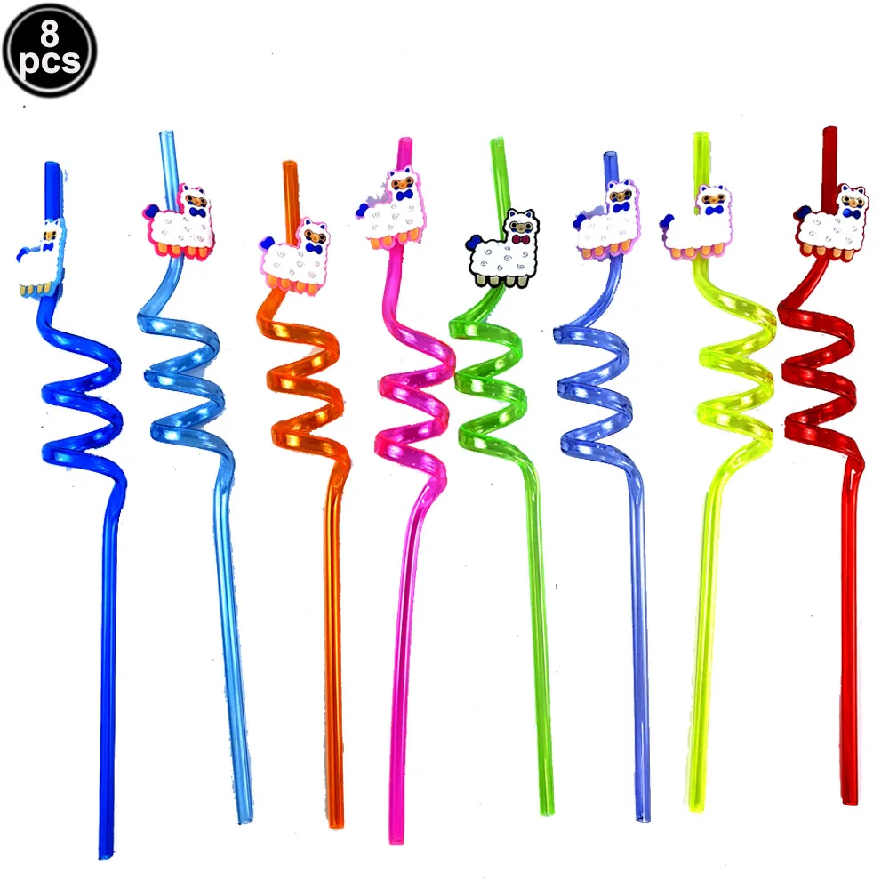 8pcs Reusable Alpaca Straws Alpaca Animal Plastic Drinking Straws for Kids Alpaca Birthday Party Decor Cartoon Animals﻿ Favors