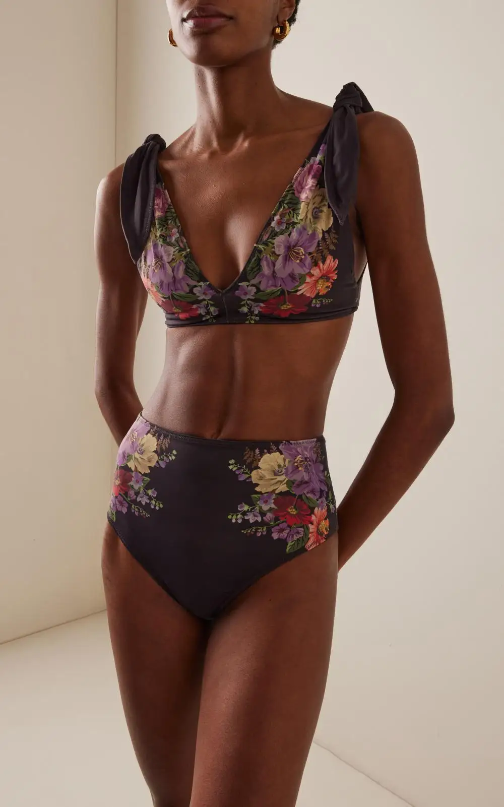 

Женский купальник с цветочным принтом, ретро-бикини с завязками, модный купальный костюм с высокой талией, пляжная одежда для женщин