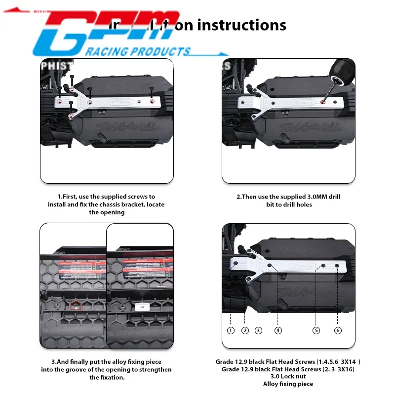 GPM TXMM016 PIASTRA CHASSIS IN ALLEGA 7075 ALTA FINESTIMENTO PER TRAXXAS MINI MAXX / MINI XRT RC Aggiornamento