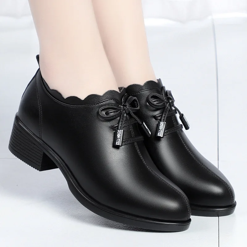 Deep Mouth Round Toe Genuine Leather Women Shoes High Heels 2023 New Autumn Winter Shoes Platform Pumps Shoes Woman Wedges Shoes