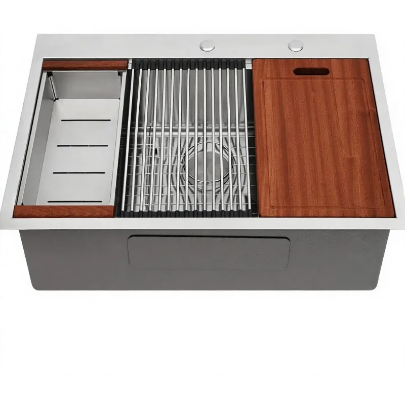 Drop Kitchen Sink Ledge Workstation Gauge Stainless Steel Drop-In Deep Single Bowl Counter Sinks Basin Corners cxl
