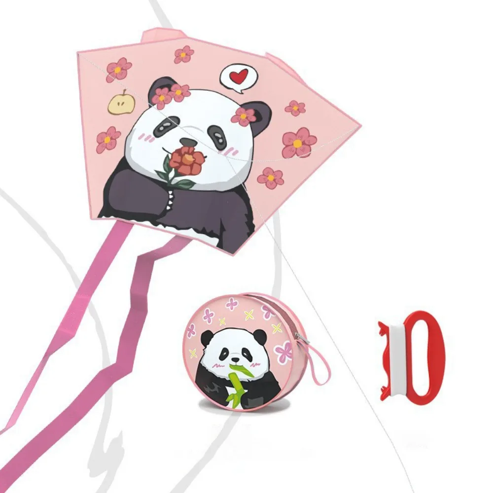 Frameless ฤดูใบไม้ผลิ Outing Pocket Kite มือถือแบบพกพาการ์ตูน Panda Wind Kites 50 เมตร Kite Line สีสัน