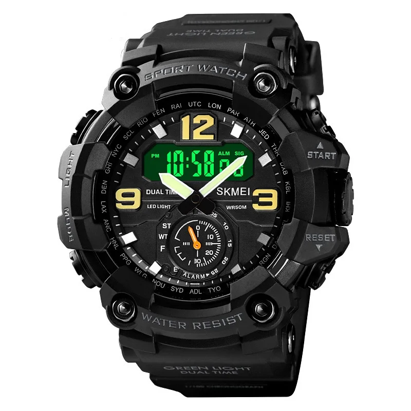 

Fashion Men Outdoor Sports Digital Analog Wrist Watches Shockproof Alarm Clock Dual Movement 3 Time Teenager Watch