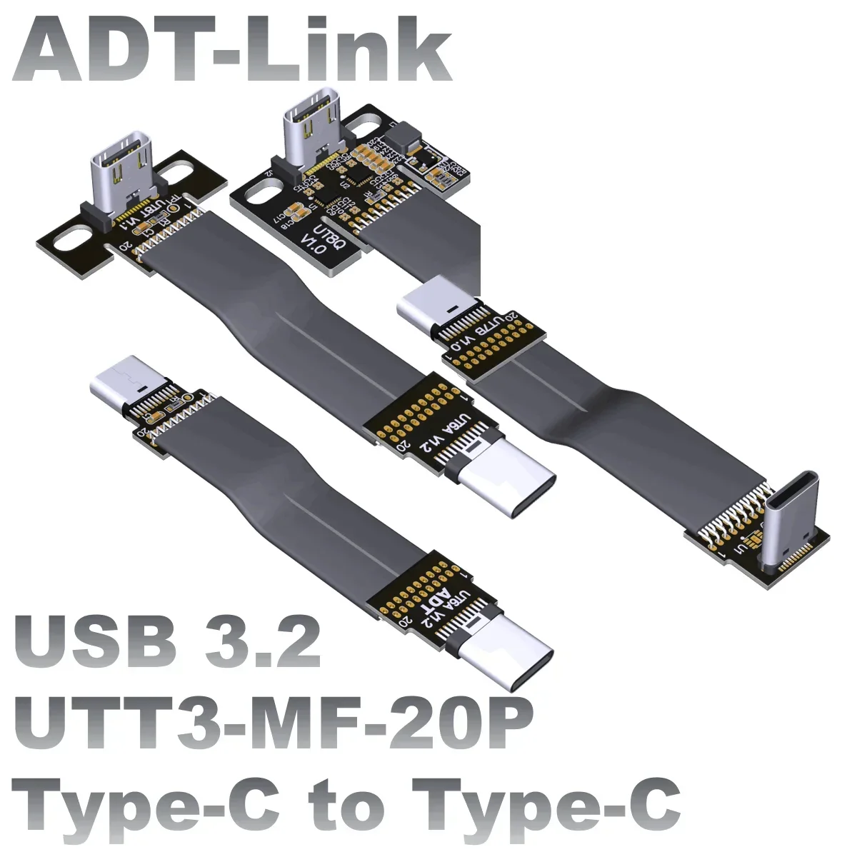 FFC 20G Internal USB 3.2 Gen 2x2 Type-C Female To Type-E Male Shielded Flat Ribbon Cable Adapter ITX/ATX Data Charge A4 Extender