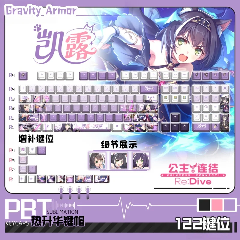 

Hot Sale Re:Dive Kyaru Game Themed Keycaps 120 Keys Cherry Profile Mechanical Keyboard Anime Cartoon Transparent Gift Keycaps