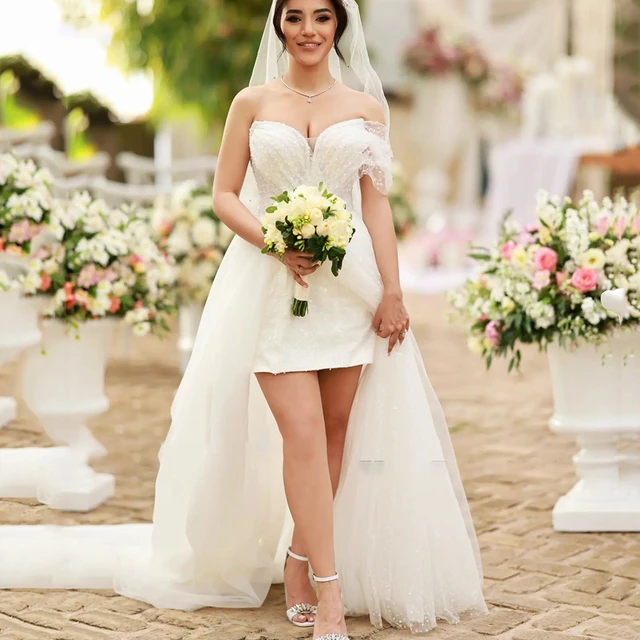 Short white dress with train store