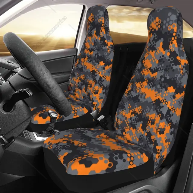 Pomarańczowy kamuflaż Camo Abstract Art Pokrowce na fotele samochodowe Para 2, pokrowce na przednie fotele Ochraniacz na fotel samochodowy Akcesoria samochodowe