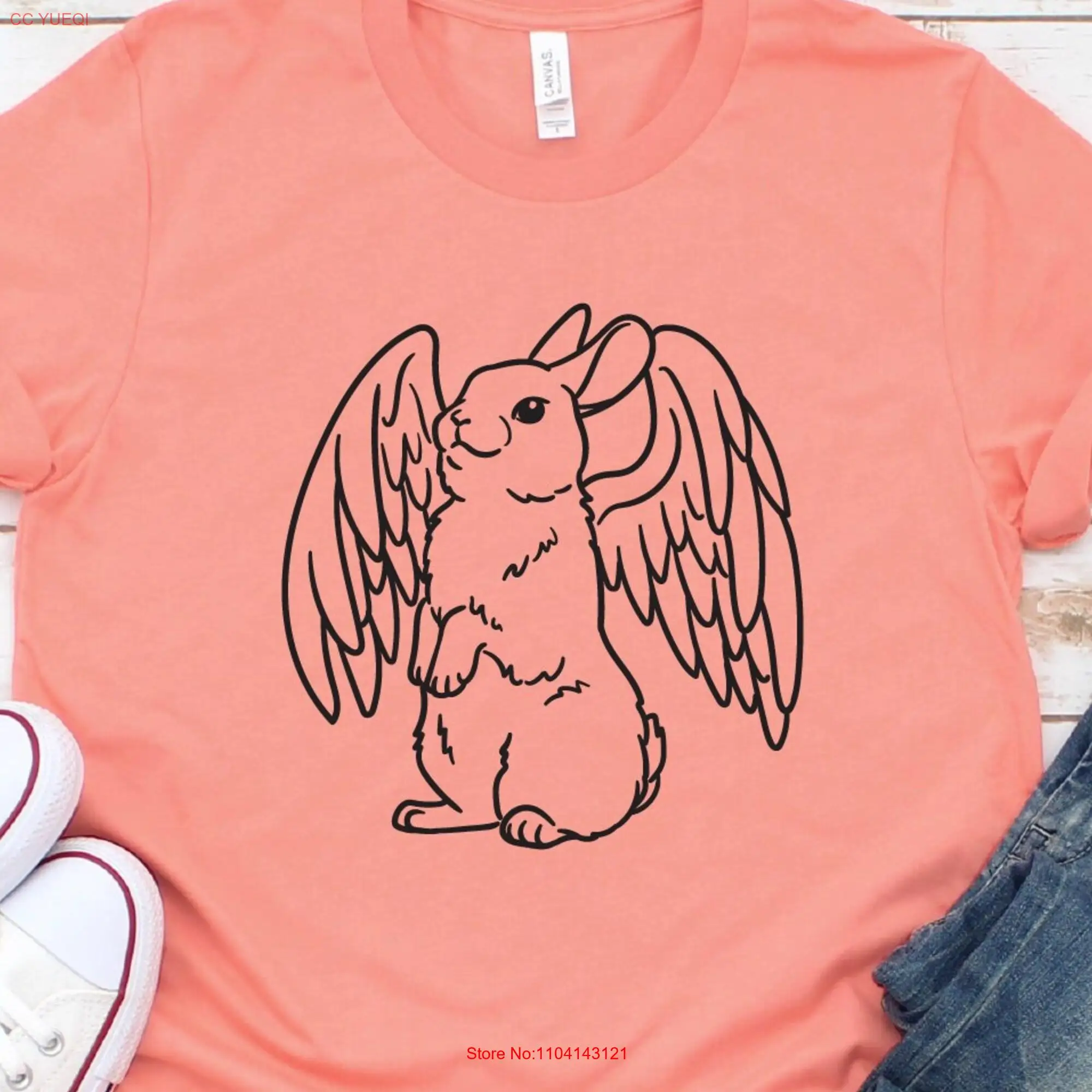 Pet Memorial T Shirt For Bunny Owners Loss Angel Rabbit Mom long or short sleeves