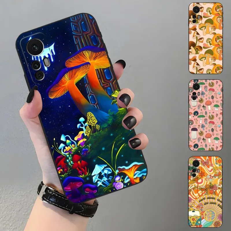 Groovy Shroom Phone Case For Redmi Note 11 10 10S 9S 8T 7 8 9 9T 10 10X K30 K40 Pro Black Silicone Coque