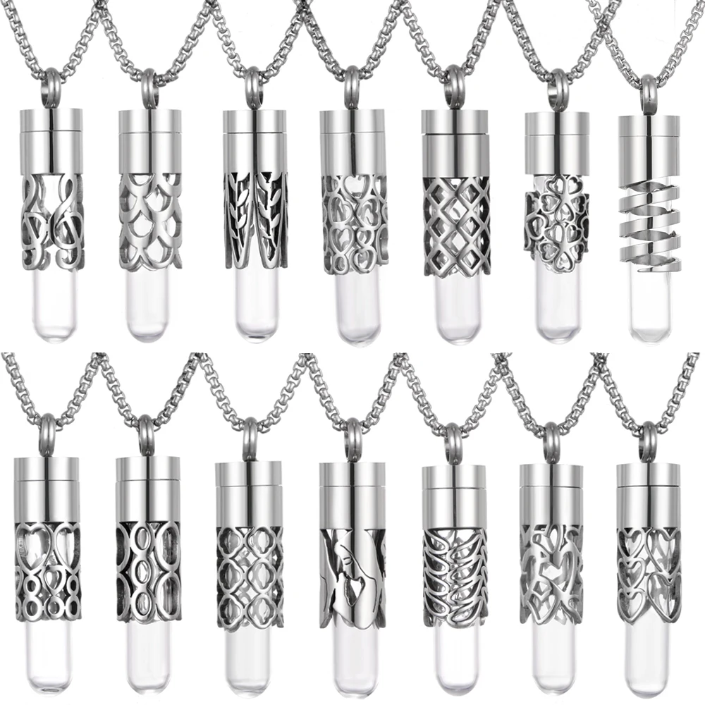 2024 New Stainless Steel Aromatherapy Diffuser Pendant Necklace Open Locket Aroma Jewelry Perfume Oil Bottle Glass Tube Necklace