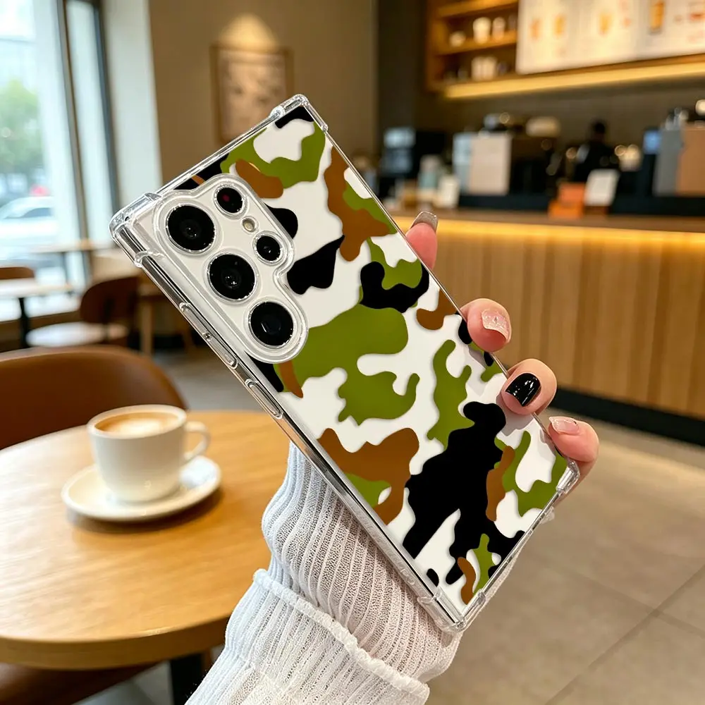 Black Blue Green Camouflage Clear Phone Case For Samsung A04 A04E A05 A05S A06 A07 A12 A13 A14 A22 A24 A31 A34 NOTE 10 20 Cover