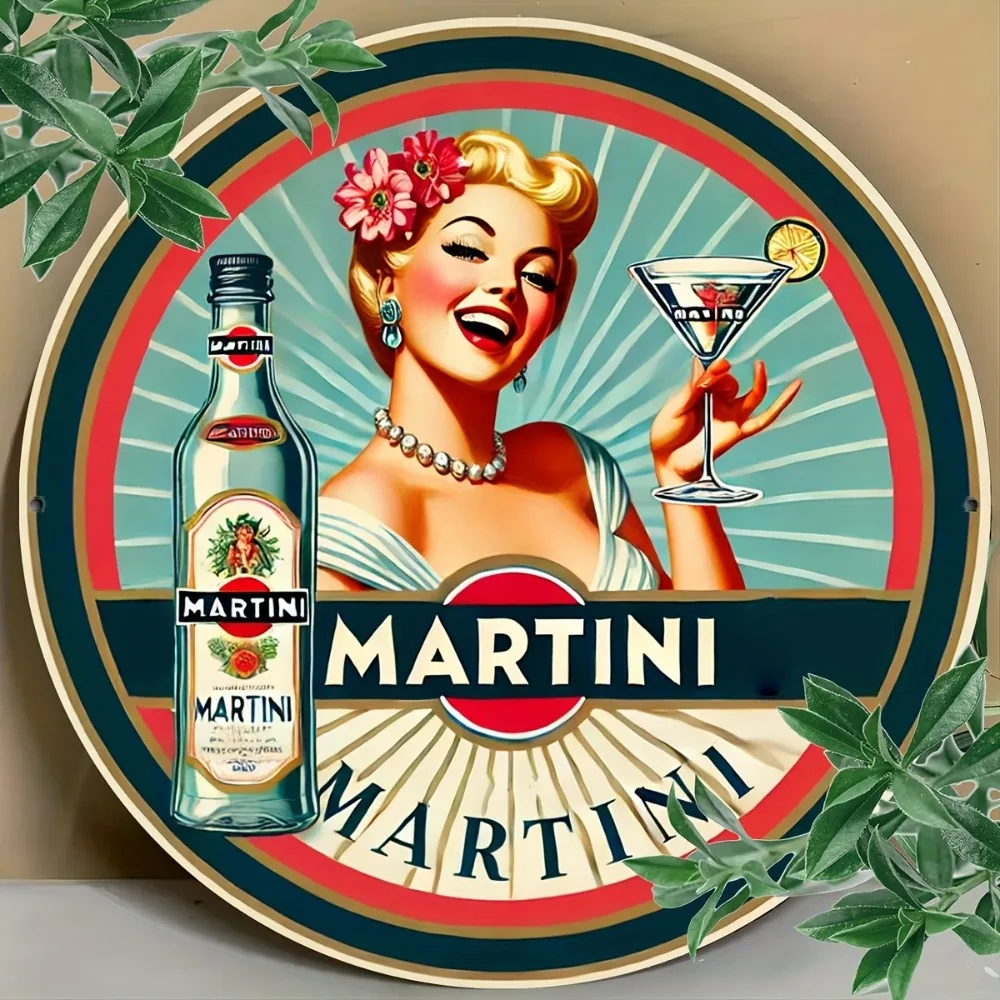 Pancarte en étain vintage Martini Cocktail Pin-Up - 8x8 pouces |   Parfait pour la décoration murale de la maison, des cafés, des bars, des appartements et des restaurants