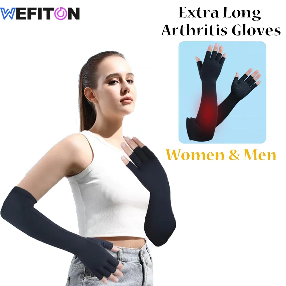 1Pair Copper Infused Long Arthritis Gloves,Extra Long Compression for Carpal Tunnel,Hand Support for Computer Typing Women Men