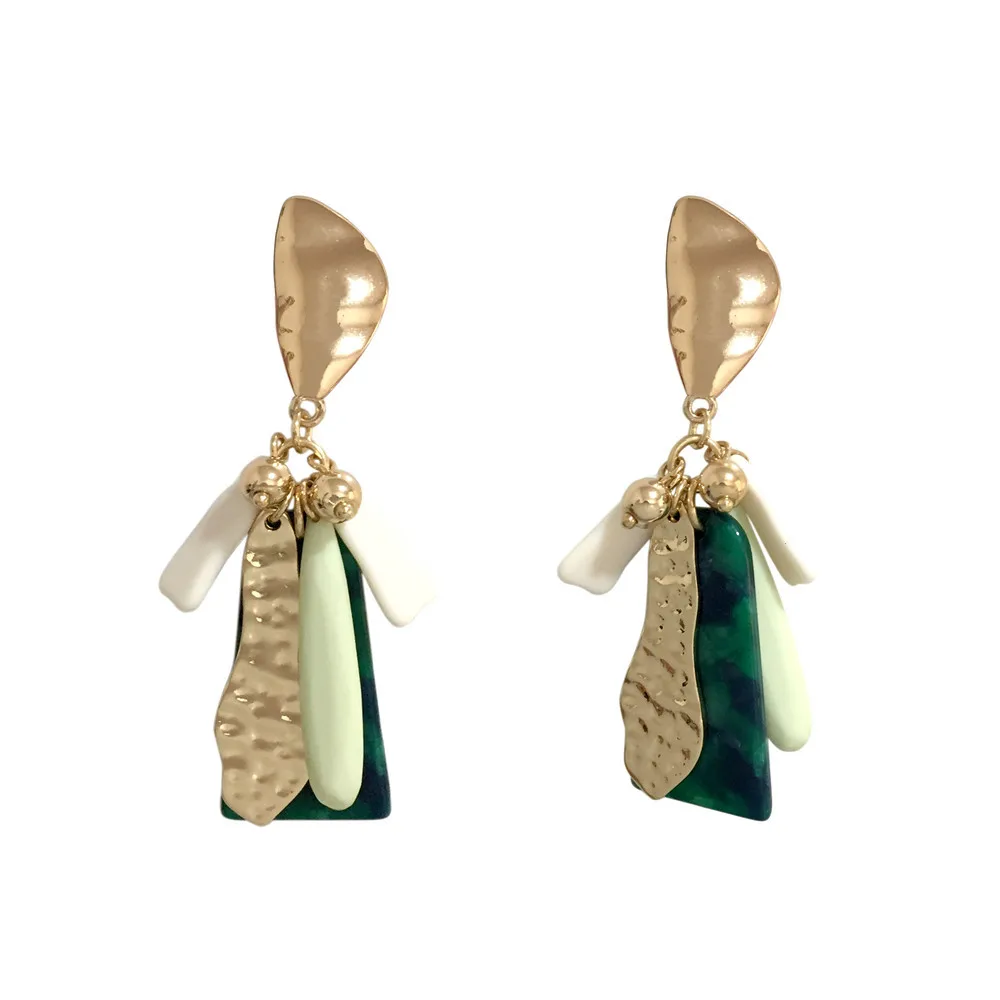 

New Bohemia Gold Color Plating Green Tone Acrylic Bar Dangle Earrings For Women Girl Casual Gorgeous Fresh Jewelry