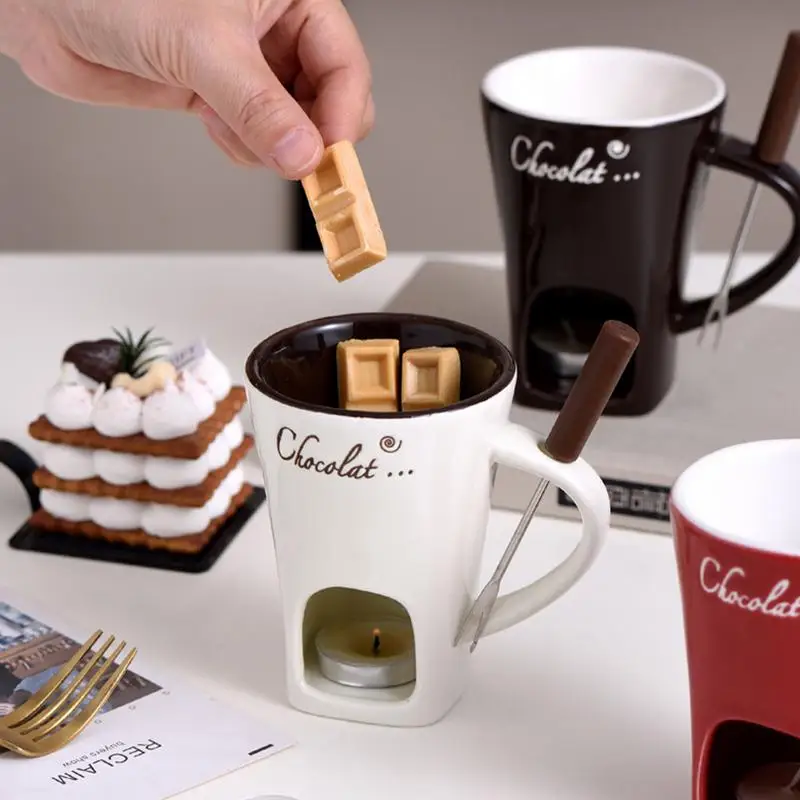 Fondue Mug Set Personal Mini Fondue Pots Chocolate Cheese Ice Cream Fondue Maker Kit Individual Butter Melter Cup Small Warmer