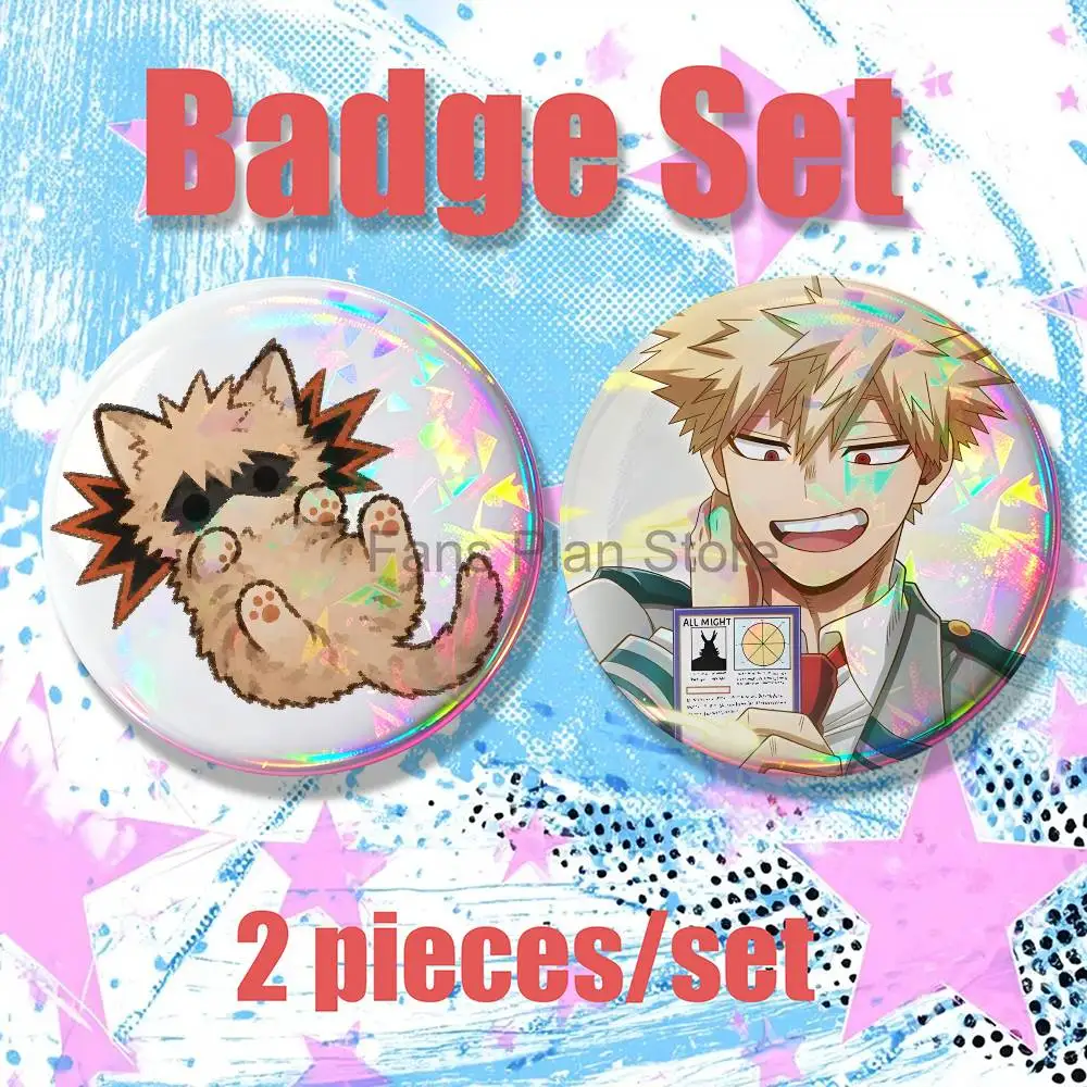 MHA My H-Hero K-Katsuki Bakugo 2-piece Set Enamel Pins Anime Badge Fashion Jewelry Accessories Round Snap-in Brooch On Backpack