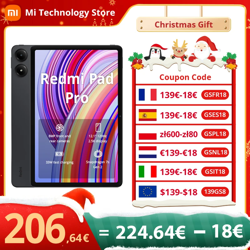 Global Version Xiaomi Redmi Pad Pro Snapdragon 7S Gen 2 Tablet PC 12.1'' 120Hz Screen 10000mAh Battery 33W Charge