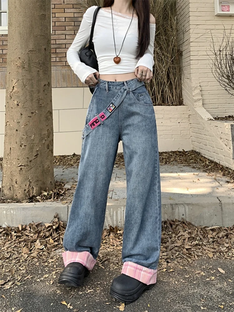 2025 American Design Style Side Zipper Loose Wide Leg Jeans Women Summer New Versatile Vertical Straight Leg Pants