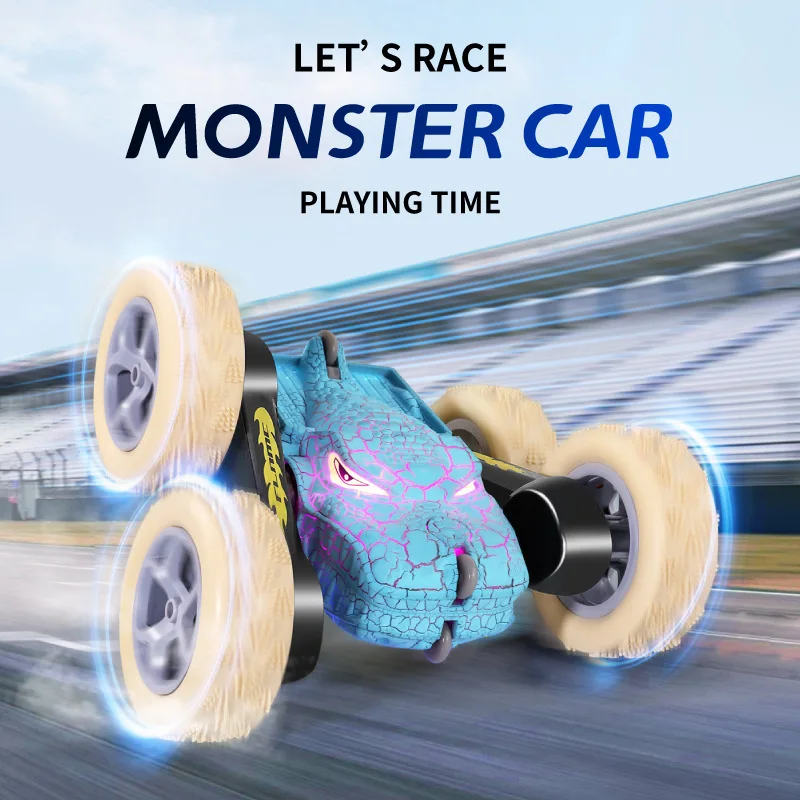 

High Speed Double-sided Tumbl Drift LED Lights Remote Control Car Toy Gifts For Kids Adults Burst Dinosaur RC Stunt Car 2.4G 5WD