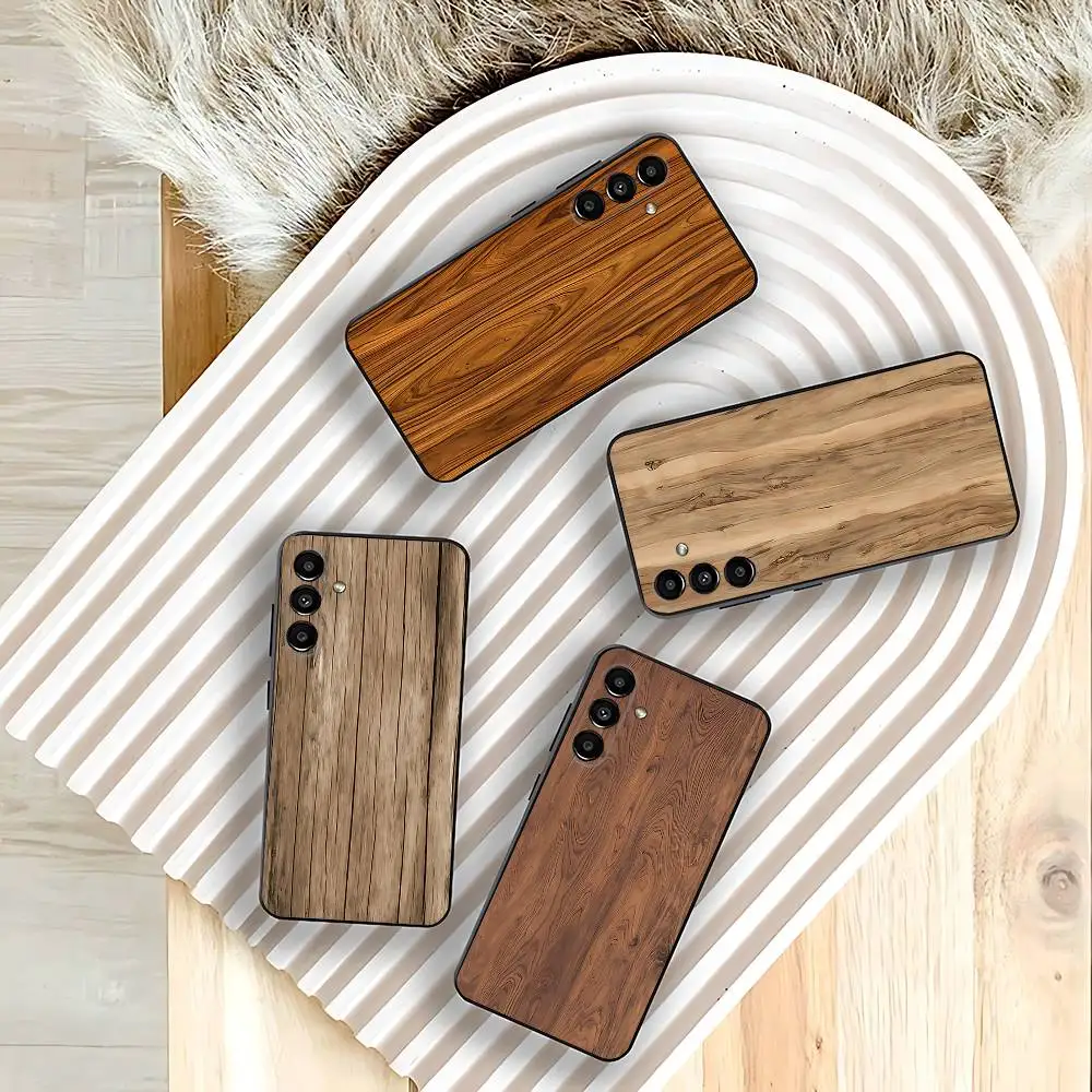 

Natural Warm Wood Phone Case For Samsung Galaxy A73,31,32,72,41,53,52,71,22,5G,Note,J7,8,9 Soft Black Cover