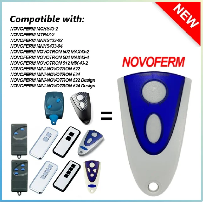 For NOVOFERM 504 NOVOTRON 502 MAX43-2 MAX43-4 512 MIX 43-2 433.92MHZ Garage Door Remote Control For MTR43-2 MCHS43-2 MNHS433-02