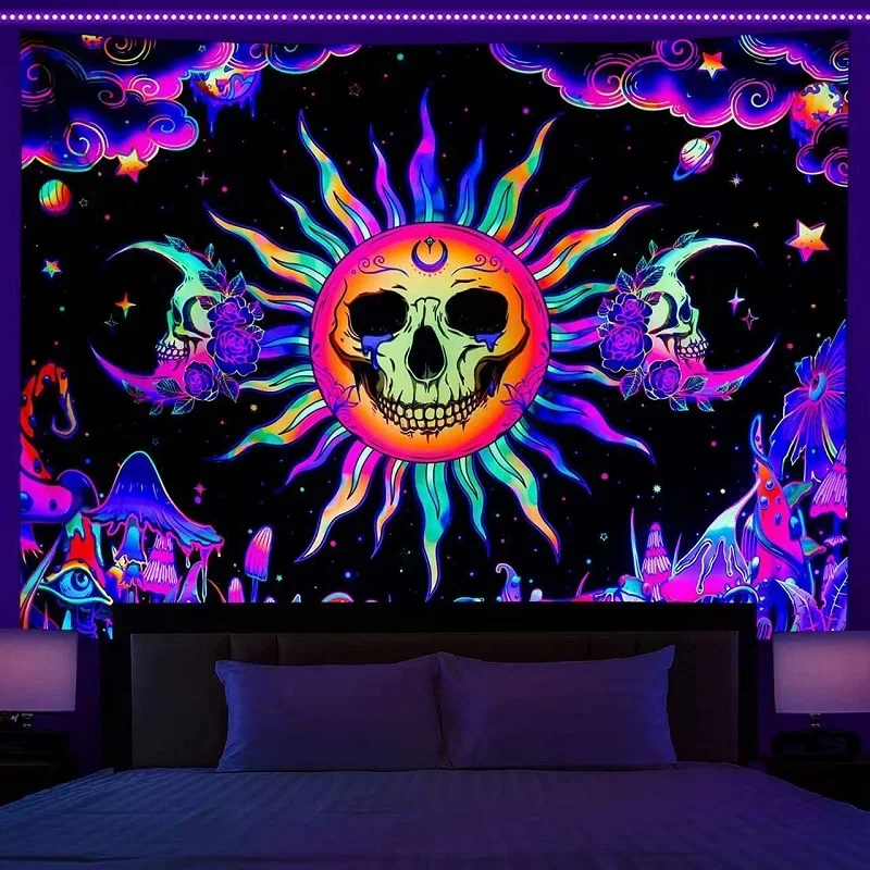 Psychedelic Colorful Tapestry Wall Hanging, Purple Blacklight Tapestry for Bedroom Living Room Dorm, Tapestry Fantasy Bohemia