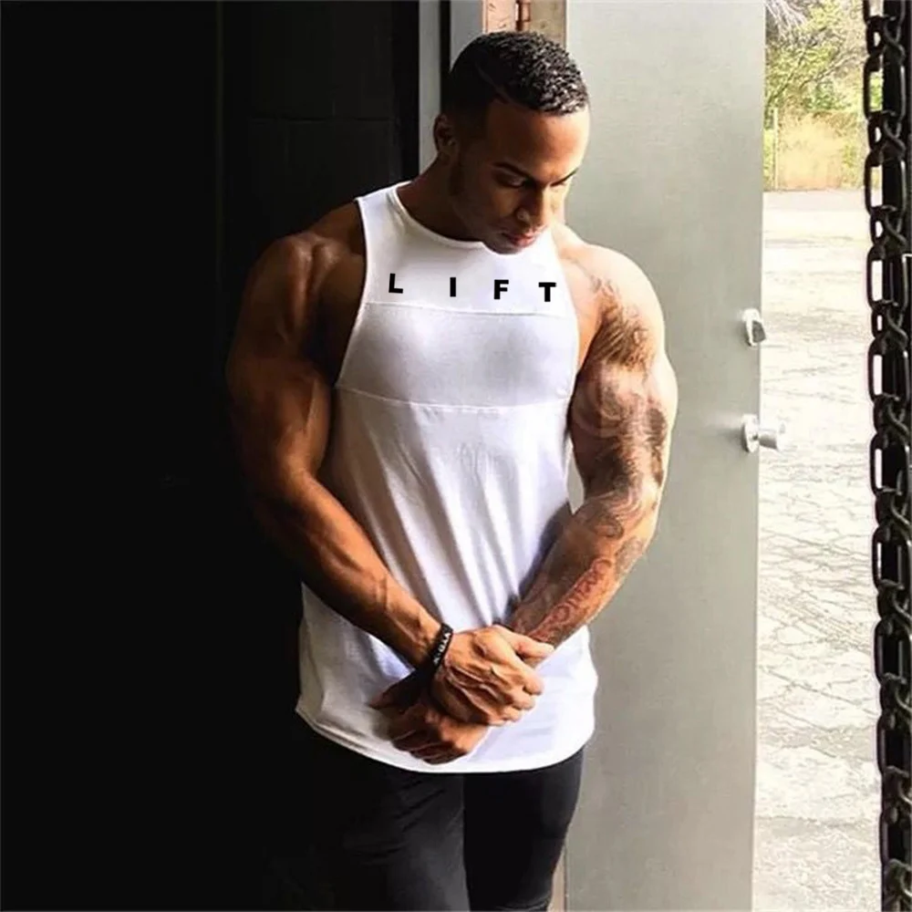 European And American Men\'s GYM Lifting Fitness Tank Top Clothing Bodybuilding Muscle Sleeveless Sportswear Cotton Running Vest