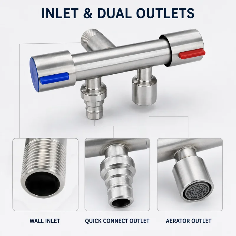 Stainless Steel Dual Outlet Angle Valve, Independent Control Water Splitter for Washing Machine Bidet Sprayer Bathroom