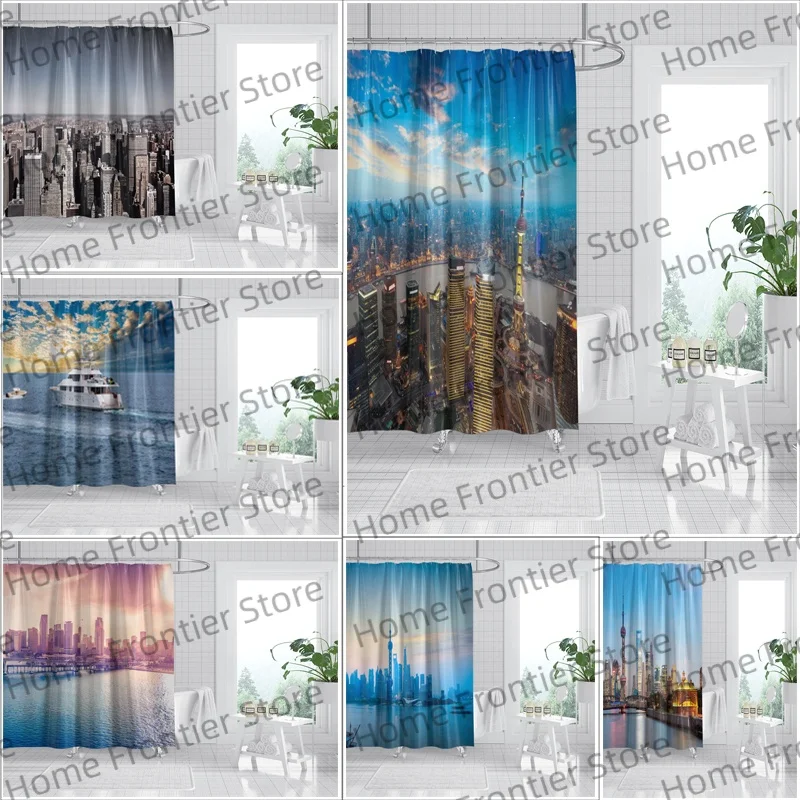 

Urban Building Shower Curtains Bathroom Curtains Hanging Curtains Wet Dry Separation Partitions for Toilets
