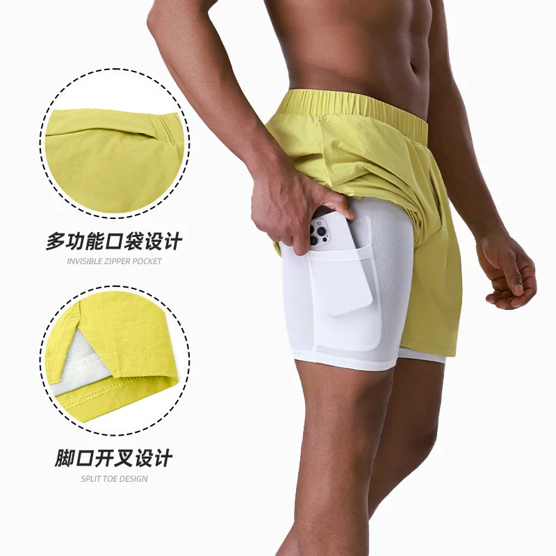 Outdoor Casual Two-in-one Basketball Double-layer Quick Dry Shorts Men Comfortable Breathable Marathon Running Sports Shorts