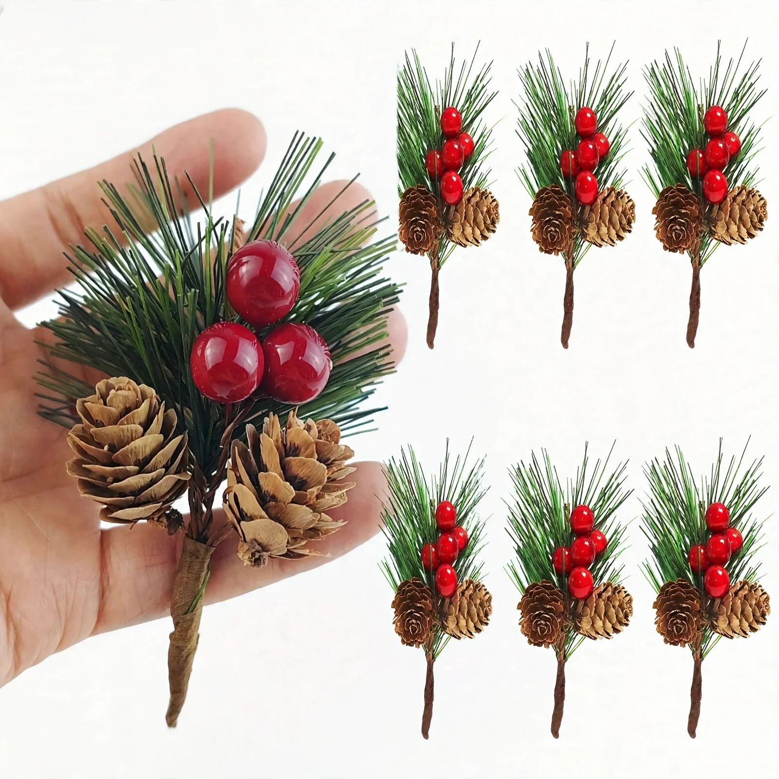 12pcs Christmas Decoration 2026 Artificial Pine Branches Red Berry Pine Cone Picks DIY Wreath Christmas Tree Decorations Luxury