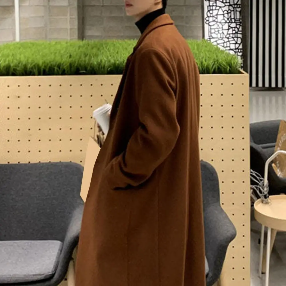 

2025 мужское полушерстяное пальто, осень-зима, новая повседневная длинная ветровка, мужской однотонный однобортный плащ, куртка