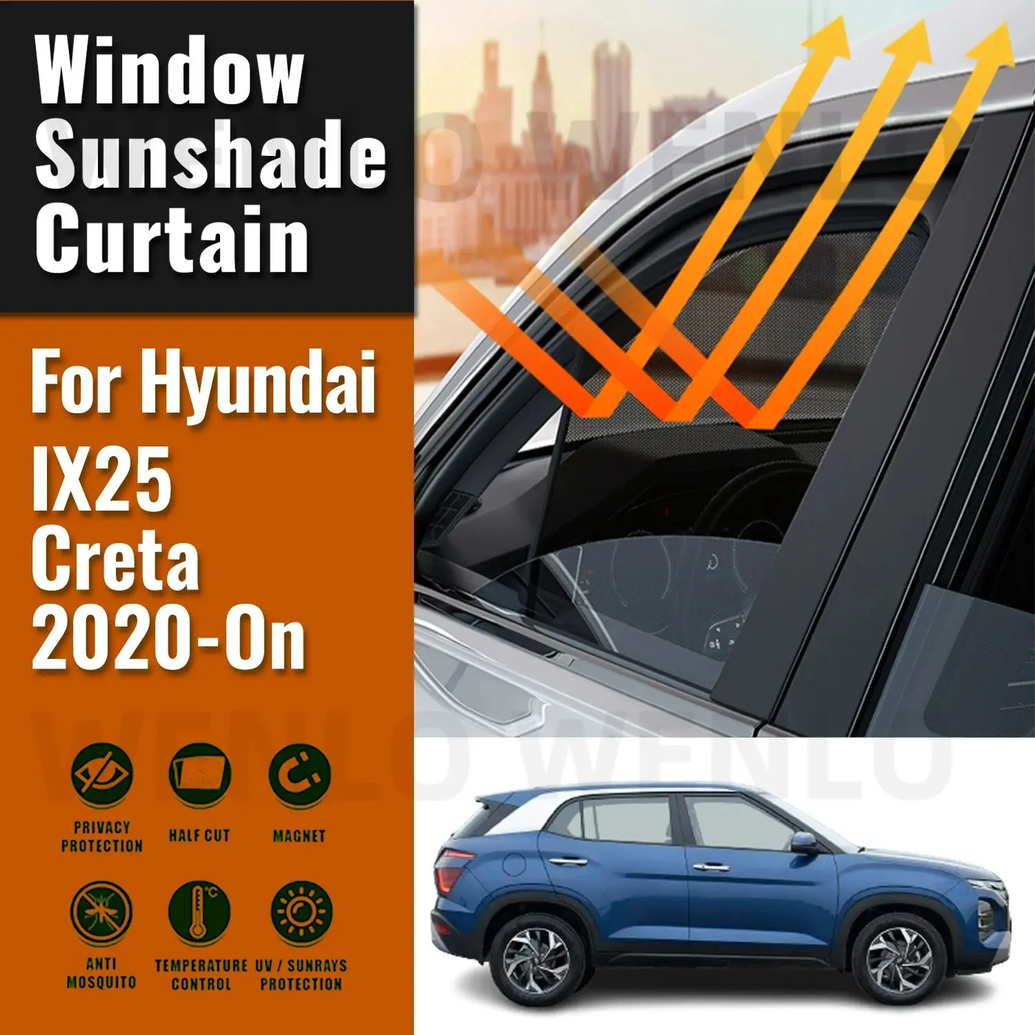 For Hyundai IX25 Creta 2024-2023-2020 Magnetic Car Sunshade Shield Front Windshield Frame Curtain Rear Side Window Sun Shades