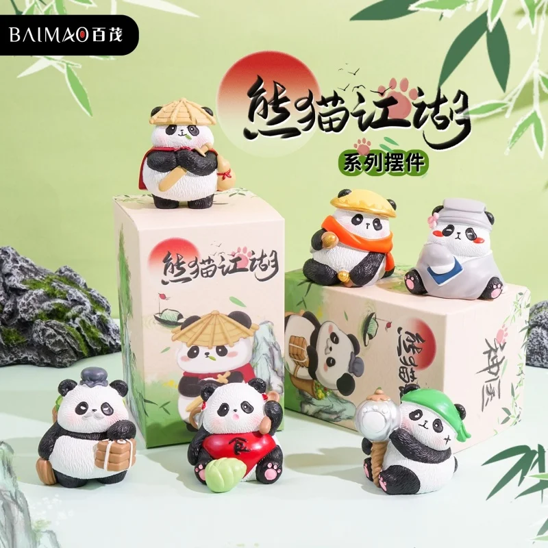 Oryginalne figurki Panda Jianghu, urocze ozdoby z żywicy do samochodu, domu i na biurko, figurki anime, prezenty na Boże Narodzenie i Nowy Rok.