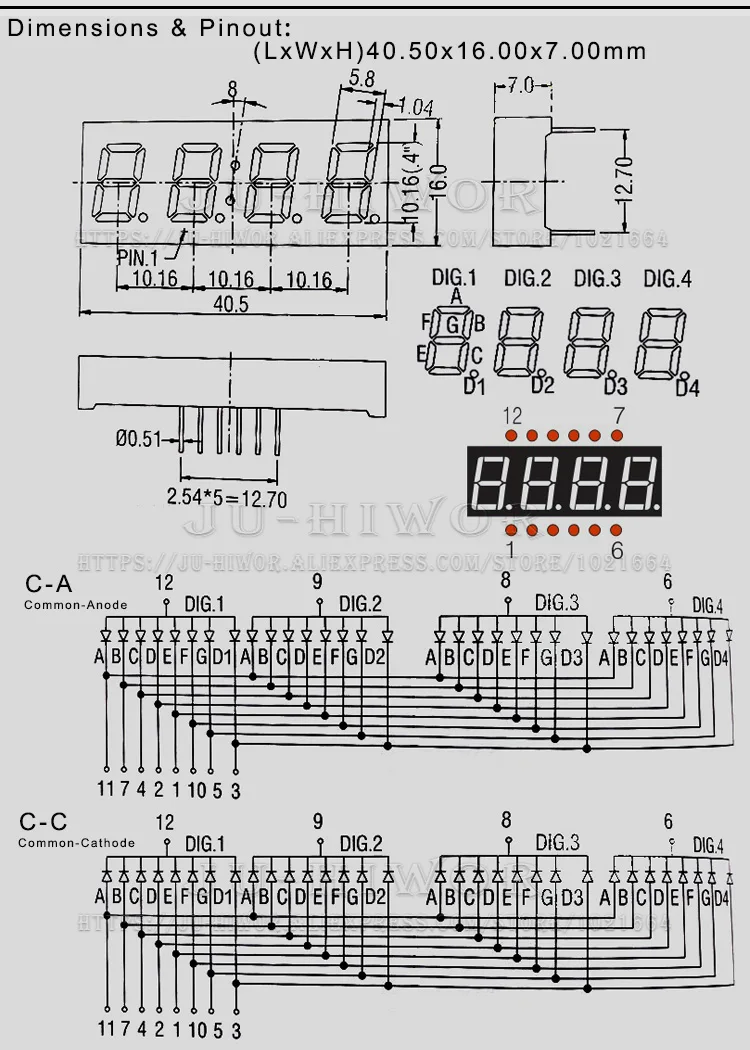 5pcs 0.4 Inch 12Pins C-C 4401AS C-A 4401BS 4 Digits Bits 7 Segment Red LED Digital Display Digitron Common Anode Cathode