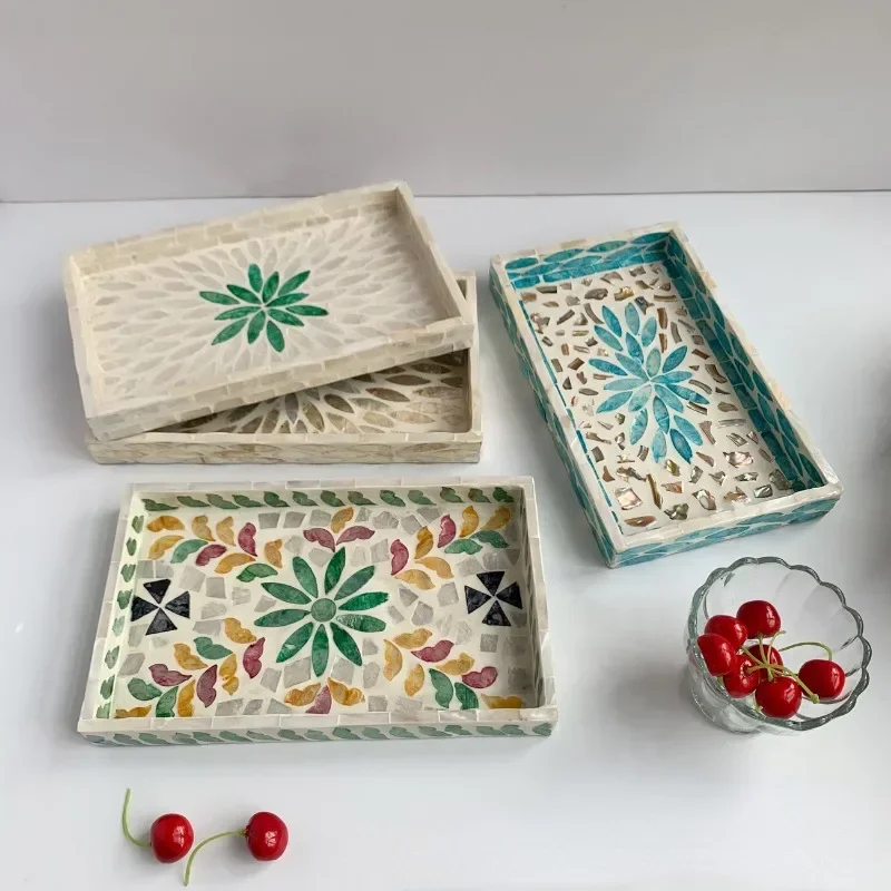 

Rectangular Shell Tray Oval Colored Shell Storage Plate Living Room Cake Cafe Restaurant Storage Decorations Jewelry Organizer