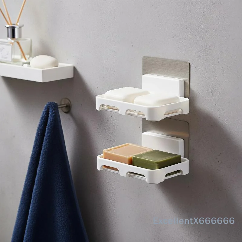 Self Adhesive Wall Mounted Soap Dish Holder With Drainage No Drilling For Bathroom Kitchen Sink