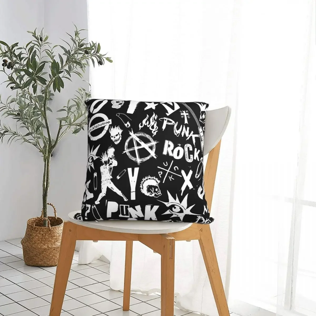 70s Punk Rock Anarchy Symbols Skulls Throw Pillow Cover Polyester Cushions for Sofa Custom Pillowcover Home Decor