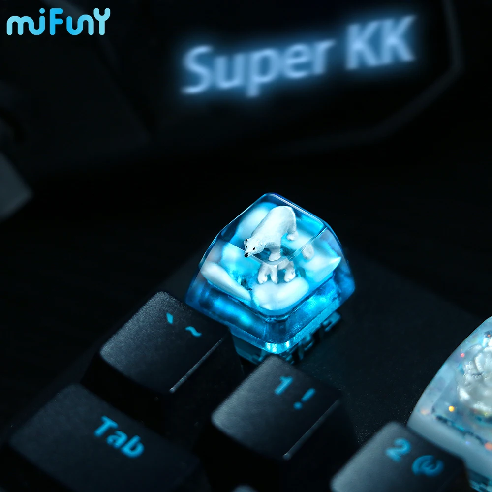 Mifuny Polar Bear Keycaps Arctic Glacier Anime Keycap RGB Custom Handmade Resin Oem Cross Axis Key Caps for Mechanical Keyboard