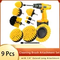 9 pezzi Caspa per pulizia Set di attacchi Pennello SCRUBBER SPRUBBER con 1/4 “Estendi la spazzola per trapano a attacco lungo per la pulizia della doccia